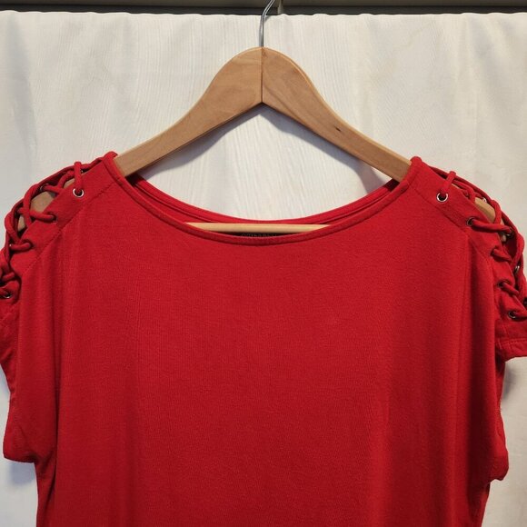 Jones New York Short Sleeve Blouse Women's M Red Lace-Up Shoulder Casual Office - Picture 3 of 8